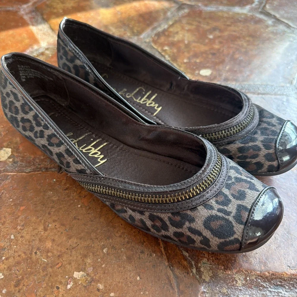 Sam & Libby Leopard W/ Zipper Accent Ballet Flat Slip On Women's Size 7 M